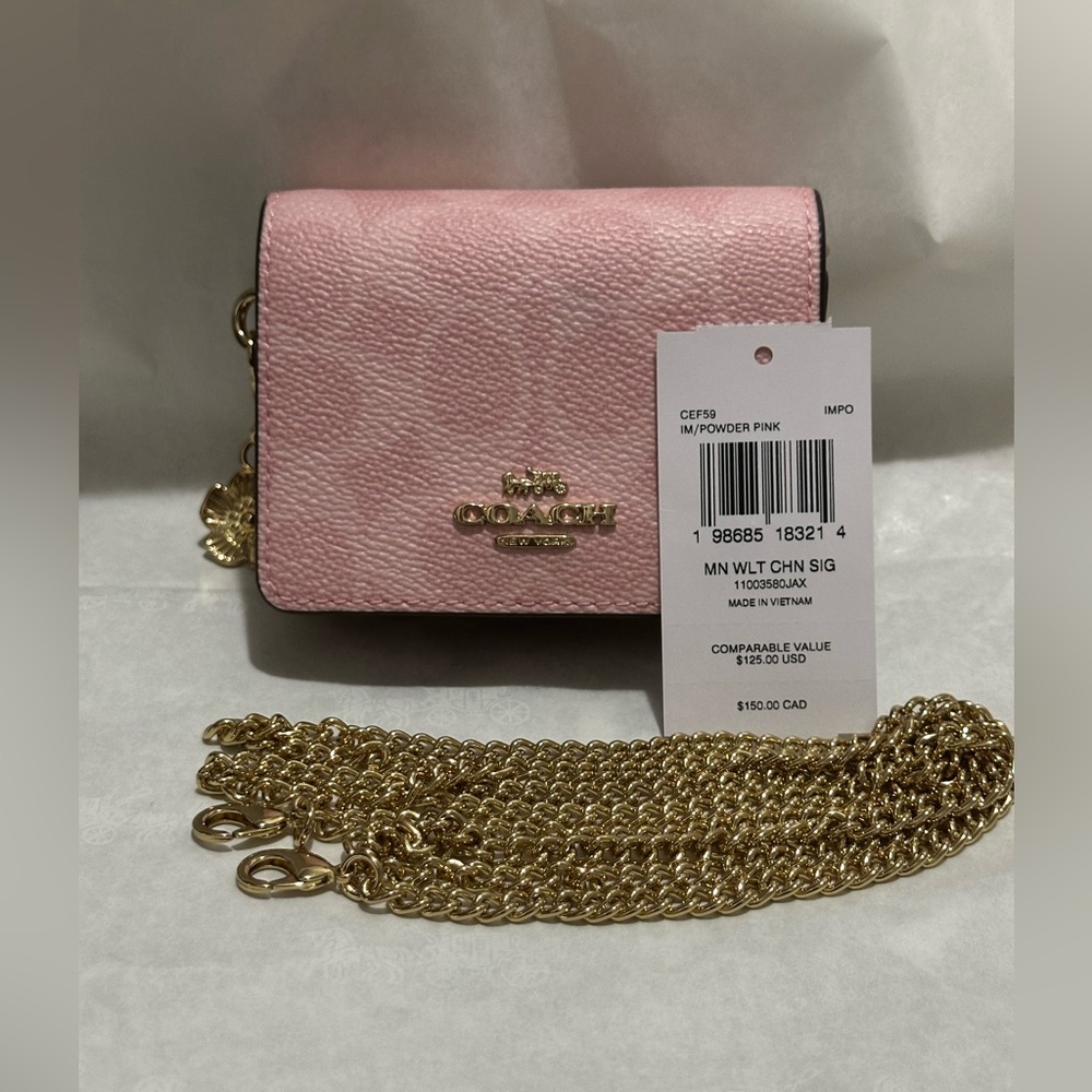 🌸🌸 Coach Mini Wallet On A Chain In Signature Canvas With Charms NWT